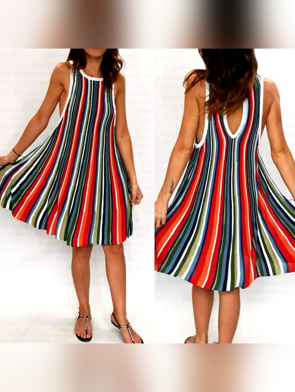 Free People Metallic Striped Knit Trapeze Mini Dress - XS